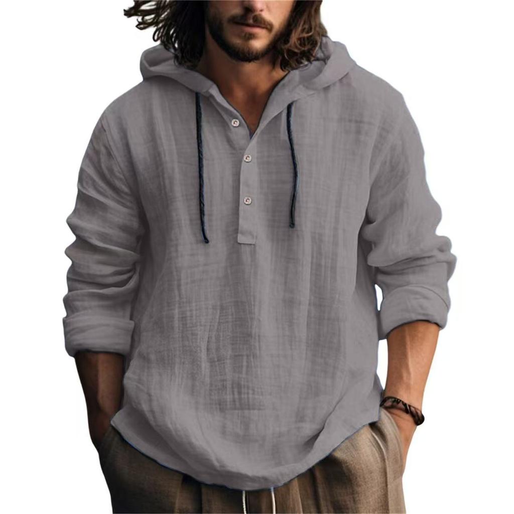 Cotton and Linen Shirt Hooded Sweatshirt Long Sleeved Hooded Casual Daily Clothing for Spring and Summer