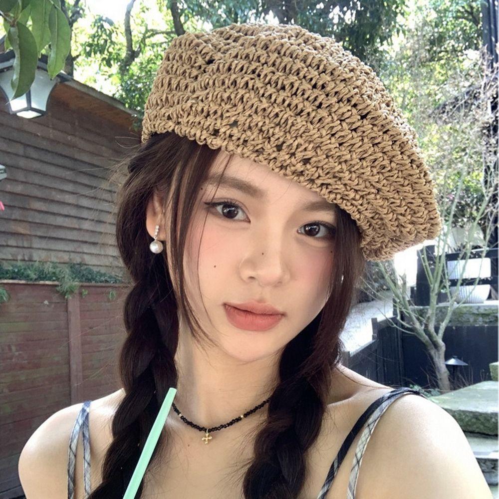 Summer Weave Cap Handmade Painter Hat Fashion Straw Beret Women