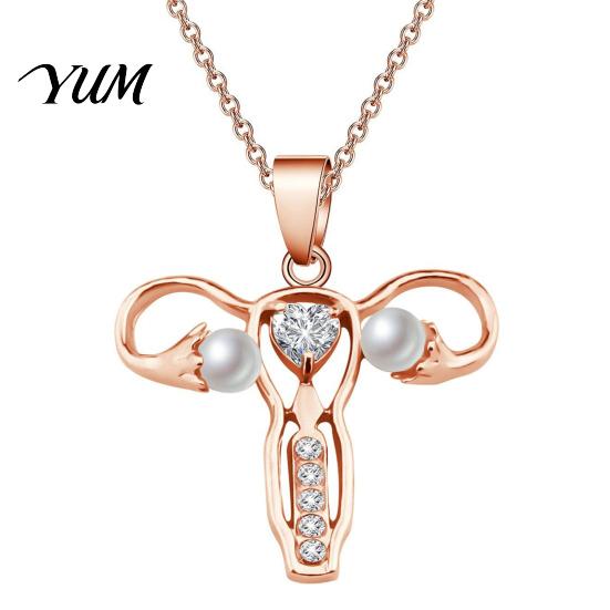 Gynecologist Uterus Necklace Necklace, Feminist Medical Symbol Pendant Obstetrician Statement School Graduation Present Jewelry with Faux Pearl