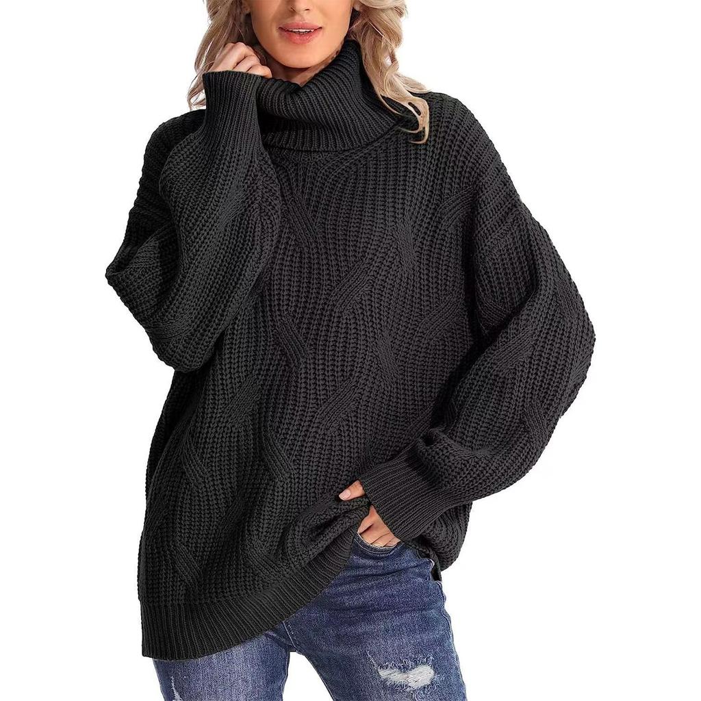 Women's Fashion Loose High Neck Knit Pullover Top Long Sleeve Casual Sweater