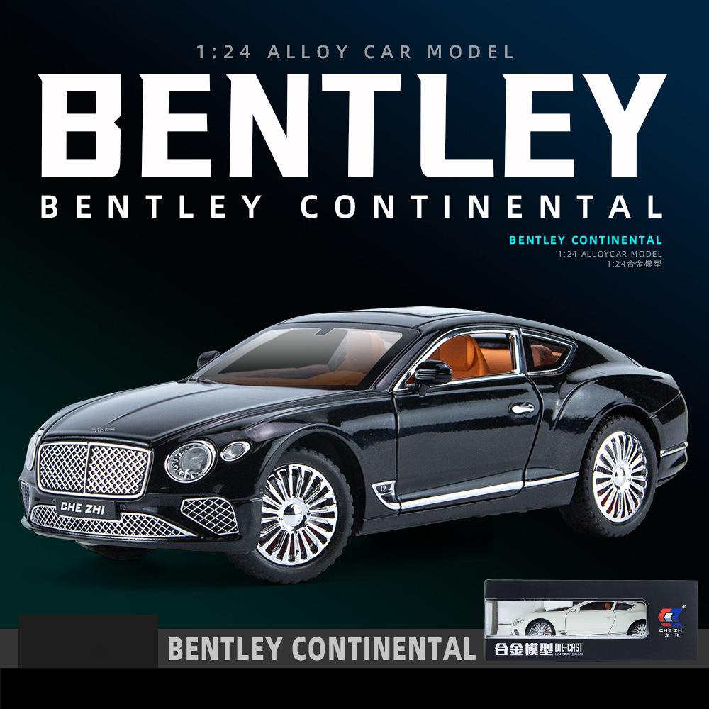 1/24 Bentley Continental GT Model Car, Alloy Diecast Collectible Pull Back Car Toy, with Sound and Light, Door Can Be Opened for Boys Girls Gift
