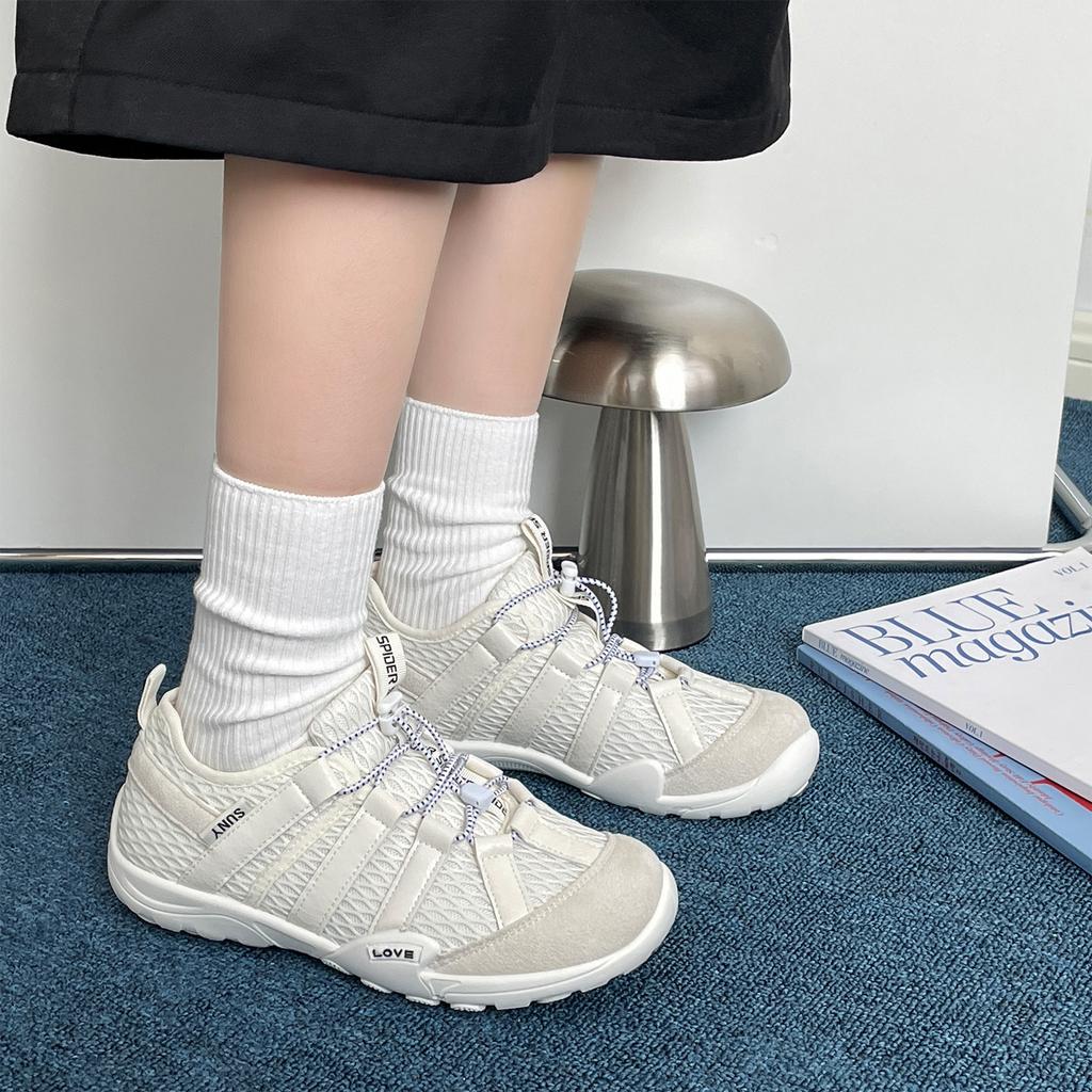 Leather casual sports board shoes mesh breathable big head ugly cute soft sole outdoor mountaineering moral training shoes women 2025 new