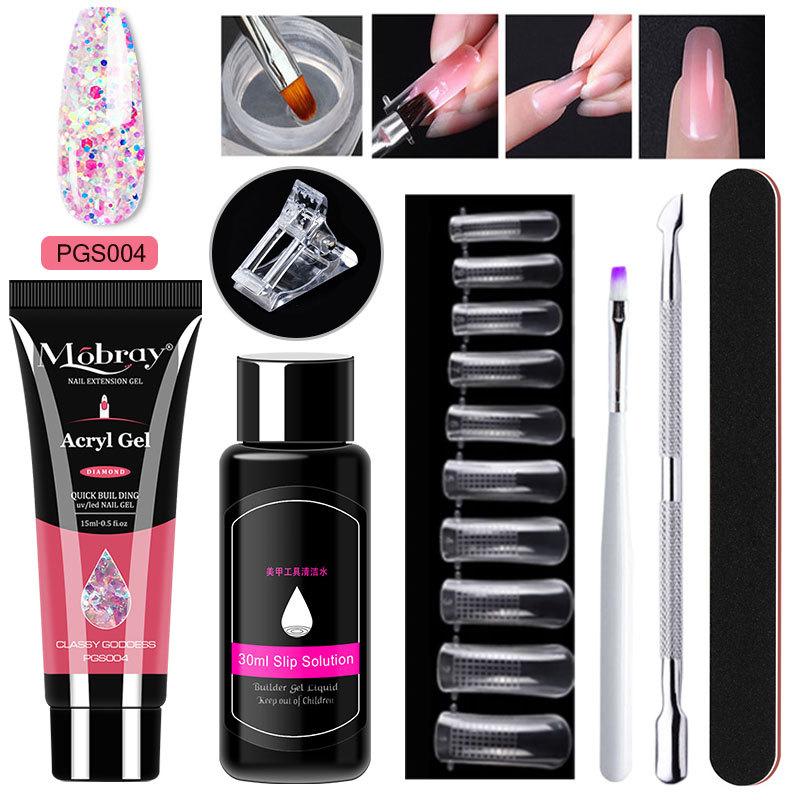 7Pcs Nail Extension Gel Kit, Crystal Nail Tools Set, Brush-On Acrylic Nail Extension Kit, Strong & Long-Lasting Nail Art