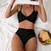 Women's New Solid Color High-waisted Backless Sexy Bikini Two Piece Swimsuit