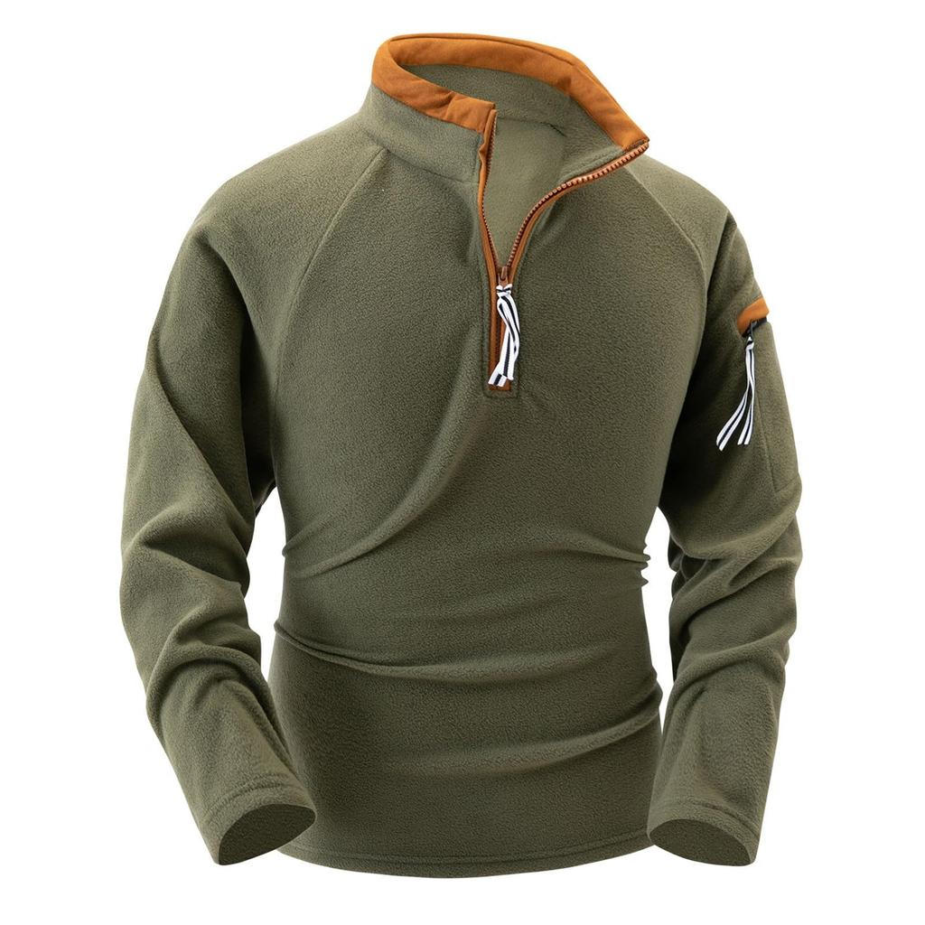 Men's Stand-up Collar Half-zipper Long-sleeved Fleece Top, Arm Trendy Zipper Hoodie Pullover Training Hoodie