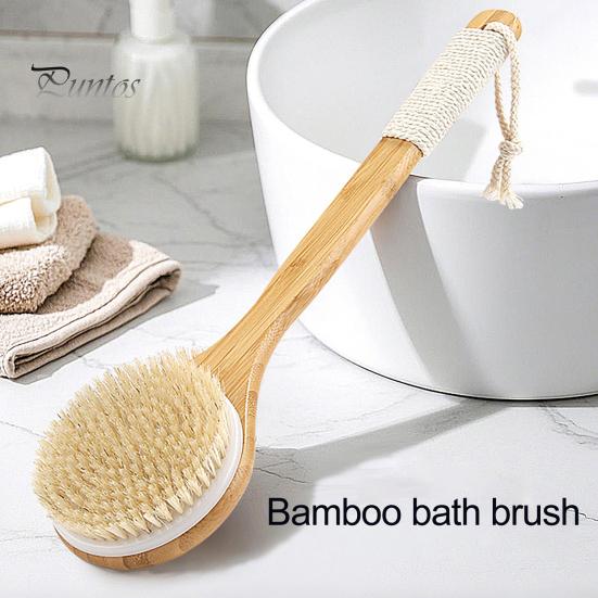 Щетка для ванны из бамбука с длинной ручкой и шнурком, нескользящая эргономичная ручка, щетка для сухого мытья тела, щетка для душа для спины