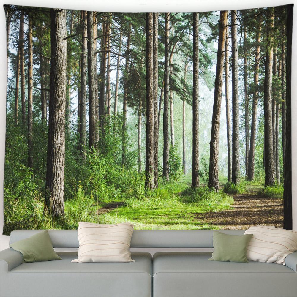 Солнечный свет Зеленые растения Деревья Природный ландшафт Сад Настенная картина для дома Гостиная Спальня Украшения Весенний лес Гобелен