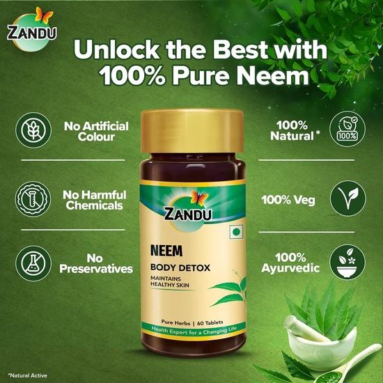 Zandu Капсулы Ним: Известное аюрведическое растение для здоровья кожи и волос | Мощный очиститель крови | Помогает сбалансировать уровень сахара в крови