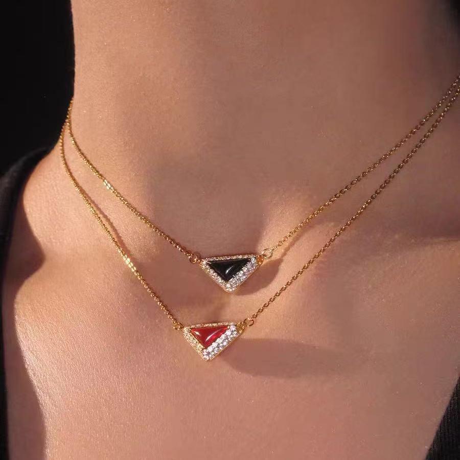 Ожерелье из натурального камня треугольной формы с бриллиантами - Роскошное, изысканное и универсальное колье-цепочка для ключицы для создания высококлассного стиля.
