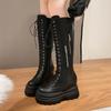 Модные осенне-зимние новые сапоги с высоким каблуком, стройнящие, женские, до колена, на ремешках, на среднем каблуке, на толстом каблуке, женские сапоги