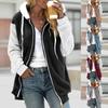 Multicolor Paneled Womens Loose Large Size Hooded Zip Jacket Plush