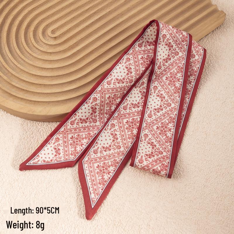 Women's Red Double-Sided Silk Scarf: Versatile Ribbon for Professional OL Wear or Headband, Perfect for Spring/Summer Korean Fashion.