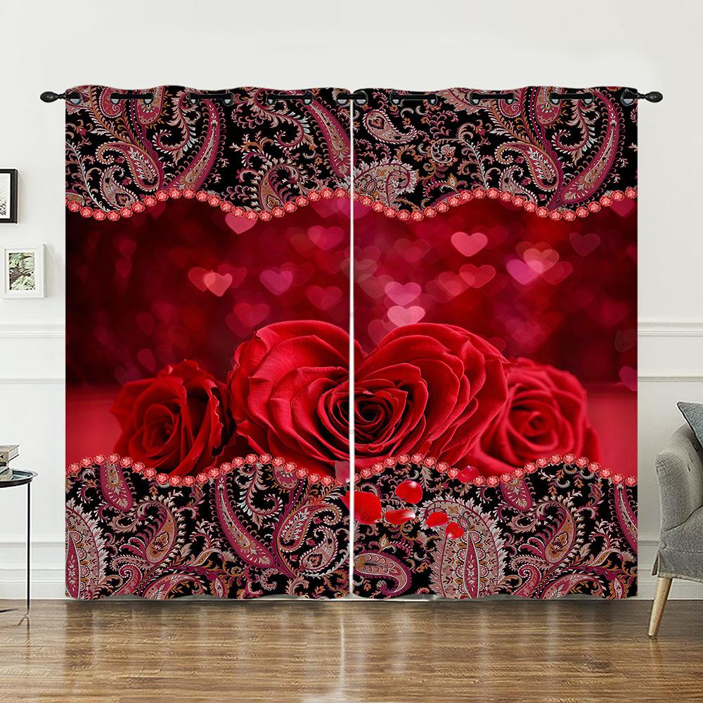 Curtains Rose Retro Deer Curtain Digital Printing Blackout Curtain No Punching