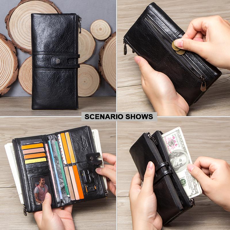 CONTACT'S Genuine Leather Long Wallet For Women Luxury Designer Card Holders Money Clips Coin Purses Female Bags