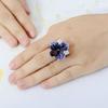 Women Ring 3D Flower Shape Rhinestone Decor Enamel Polished Copper Anniversary Gift Wedding Party Banquet Cocktail Jewelry