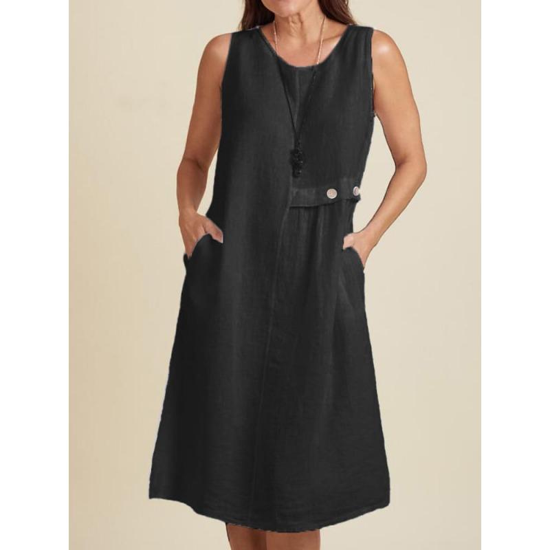 DAFIFY Женская мода лето весна однотонный принт без рукавов с круглым вырезом свободная талия повседневные платья