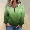 Women's Fashion Gradient Long Sleeved Loose Half Zippered Hoodie With Pockets
