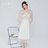 Women's Sheer Mesh Bow Ribbon Deep V Backless Push Up Padded Sleep Dress