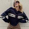 Diamond Jacquard Knitted Cardigan Sweater Women's New Lazy and Versatile Fashion Long Sleeved Top Trend