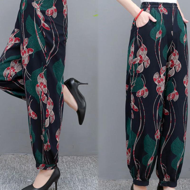 Spring and Summer Mother's Pants Wide-leg Plus Size Bloomers Cotton Silk High-waist Mosquito-proof Loose Trousers Women