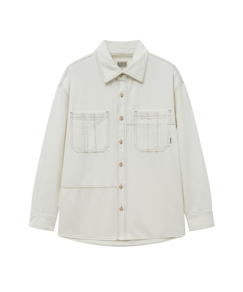 Marith + Franois Girbaud Oversized Patch Work Denim Shirt Jacket Ecru