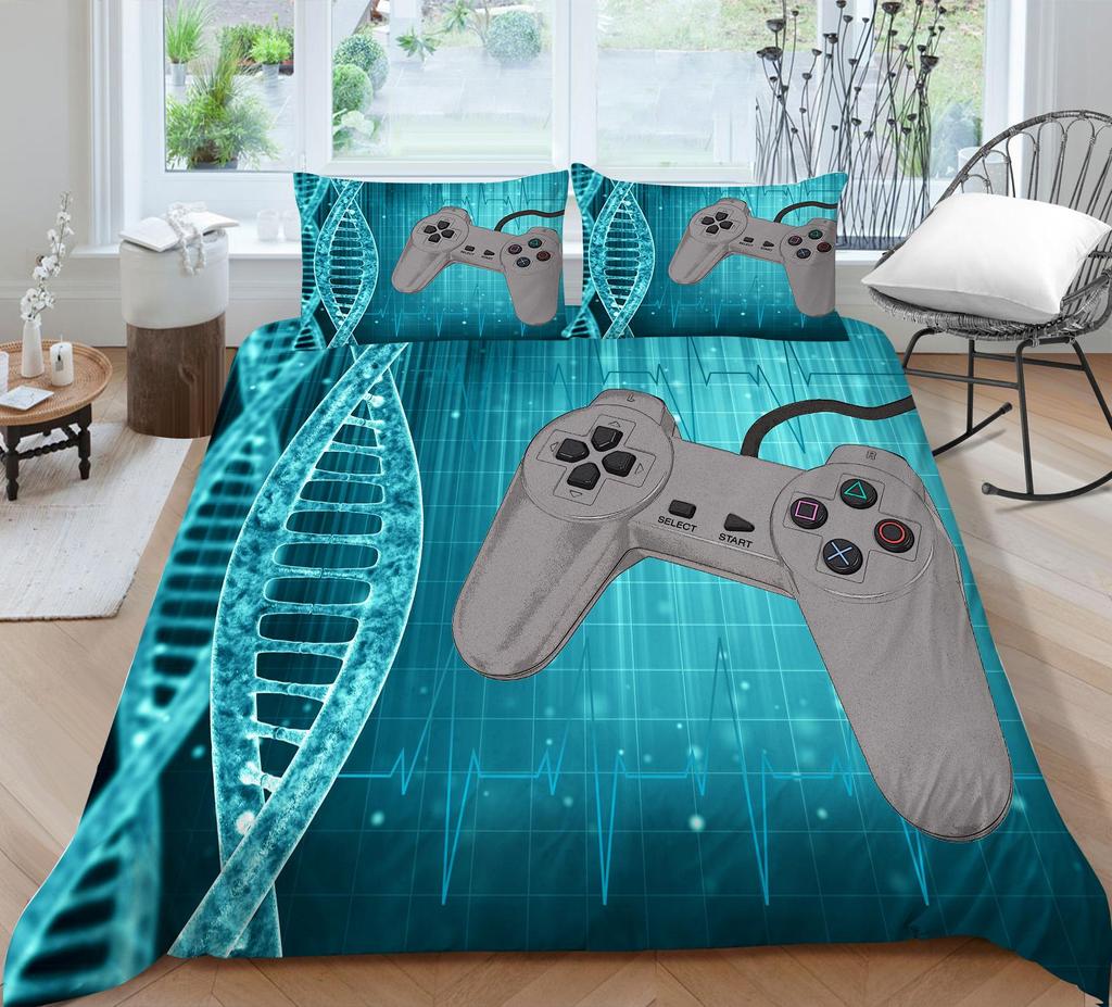 Постельные принадлежности для игрока, ткань из микрофибры, игровой автомат, пододеяльник и наволочка с принтом, подходят для домашнего украшения комнат для мальчиков и мужчин, любителей игр