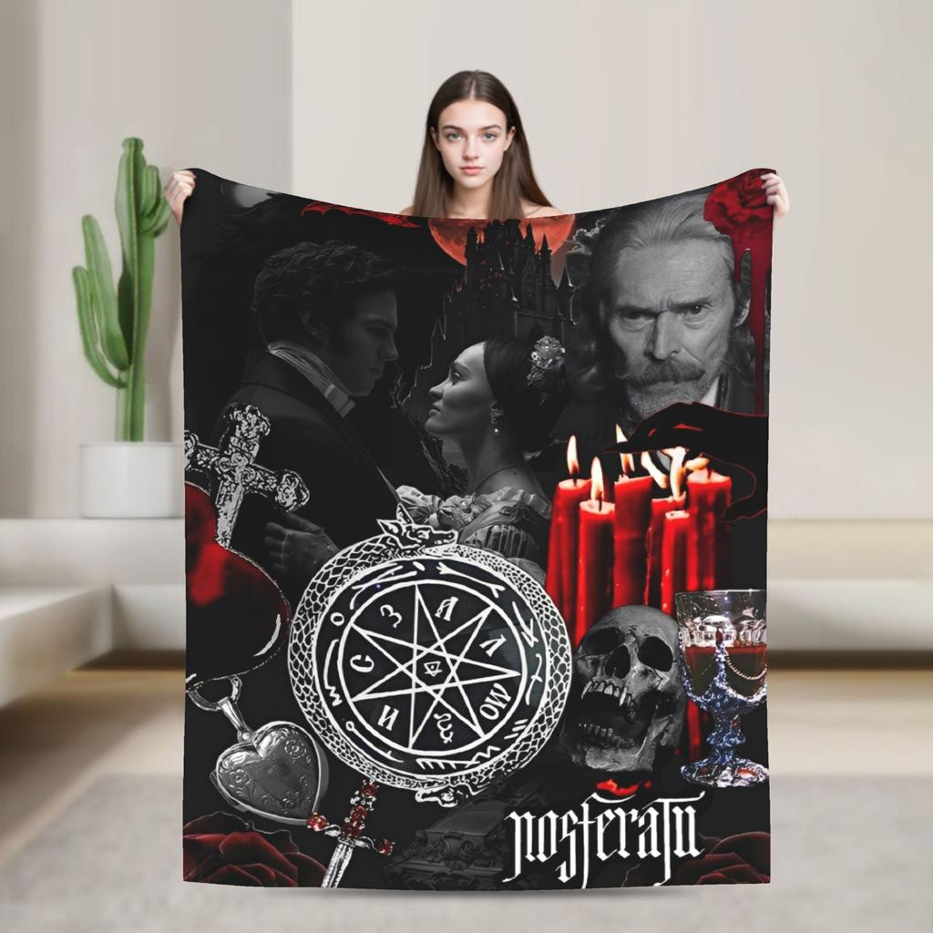 Nosferatu Vampire Dracula Fleece Throw Fashion Blankets Horror Movie Halloween for Bedding Knitted Fashion Blanket Travel Warm Multifunction