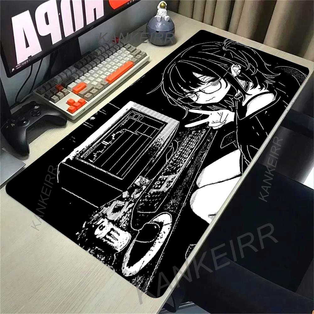 Cartoon Black And White Extended Desk Mat Laptop Japan Cool Anime Girl Mouse Pad Rubber Keyboard Rug PC Gamer Cabinet Mousepad