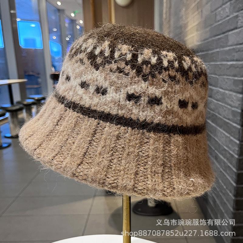ins atmosphere wool knitted fisherman hat children autumn and winter show small face ear protection warm plush basin hat
