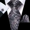 Hi-Tie Dark Gold Plaid Jacquard Mens Silk Tie Classic Necktie Cufflink Hanky Set