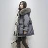 Korean Style Women's Mid-Length Cotton-Padded Parka with Big Fur Collar