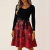Women's Casual Fashion Long Sleeve Christmas Graphic Printed Vintage Long Dresses