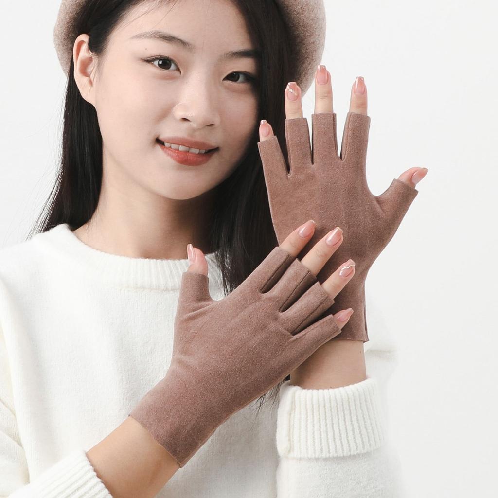 Warm Half Finger Gloves In Autumn and Winter Cold Proof Dew Finger Touch Screen Cute Student Women's Keyboard Five Finger German Velvet Gloves