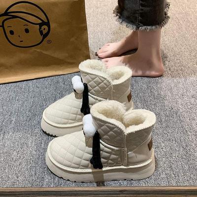 Милые мультяшные теплые утолщенные бархатные зимние ботинки женские зимние новые корейская версия универсальные толстоподошвенные маффины короткие ботинки