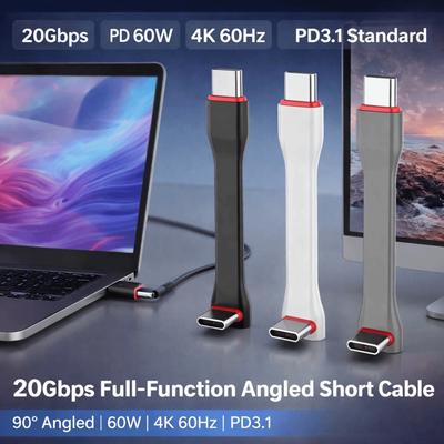 Угловой USB-кабель C на C 90°, полнофункциональный, 20 Гбит/с, USB C-кабель 7,5 см, высокоскоростной, 3А, зарядный кабель для iPhone 15/16