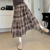Юбка шерстяная с высокой талией, женская клетчатая юбка с оборками и строчкой, юбка-трапеция, осенне-зимняя шерстяная юбка на каждый день