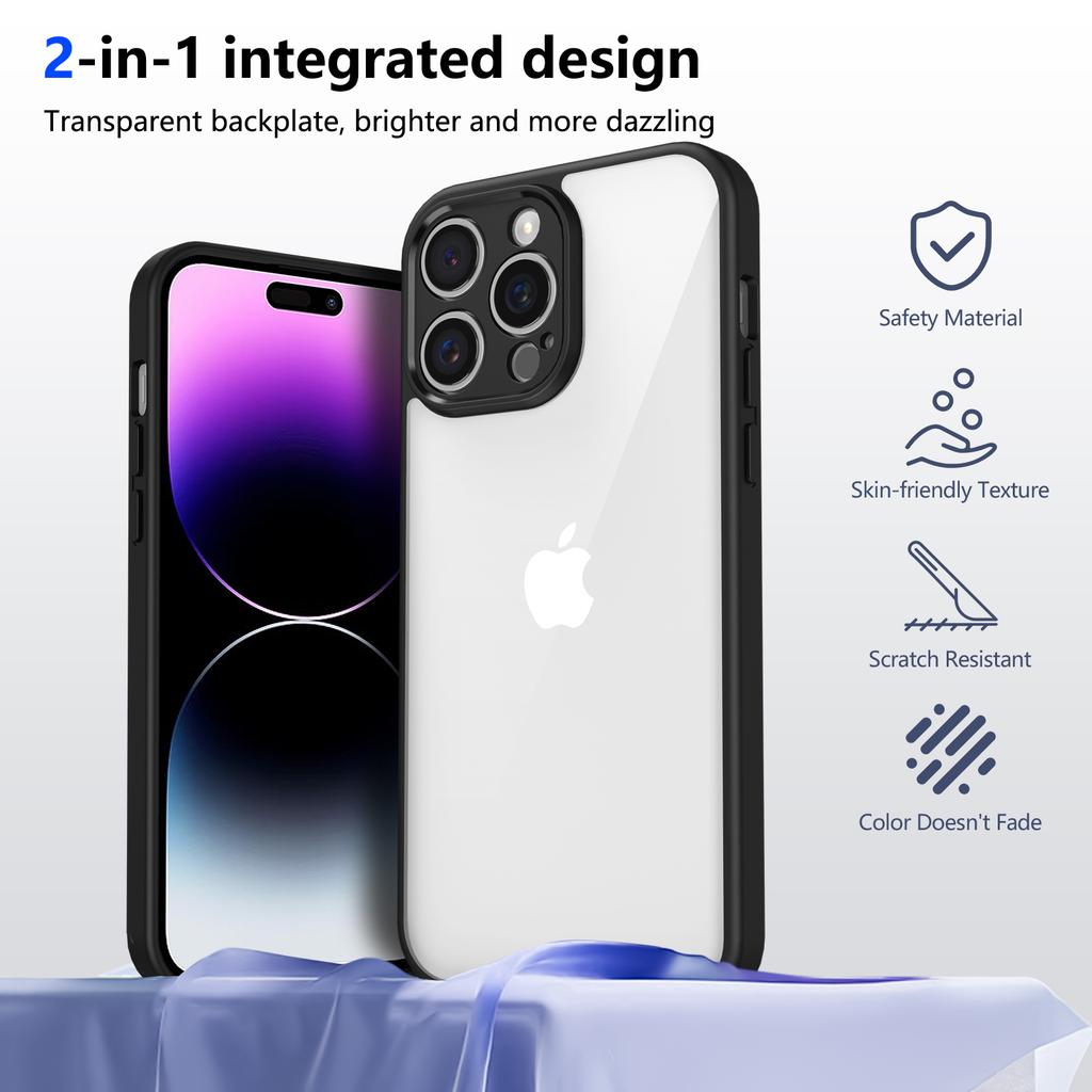 Для iPhone 15 Pro Max Чехол Матовый на ощупь Прозрачный ПК+ТПУ Ударопрочная Задняя крышка для телефона