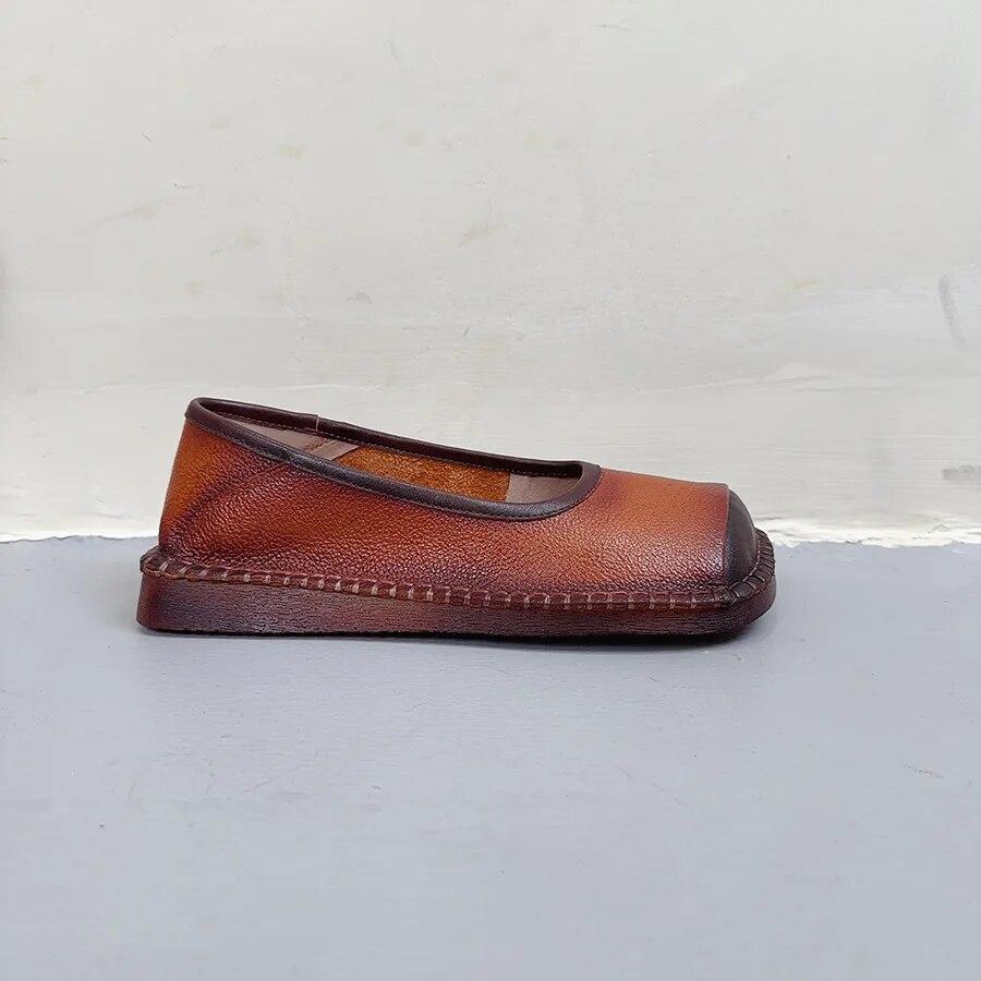 Johnature Лоферы из натуральной кожи в стиле ретро на мелкой плоской подошве. Удобная женская обувь без шнуровки на мягкой подошве с квадратным носком