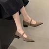 Suede Pointed Toe Women Shoes Chunky Mid Heels Shallow Shoes Woman 2025 Trend Winter Fashion Brand Casual Walking Zapatos Femme