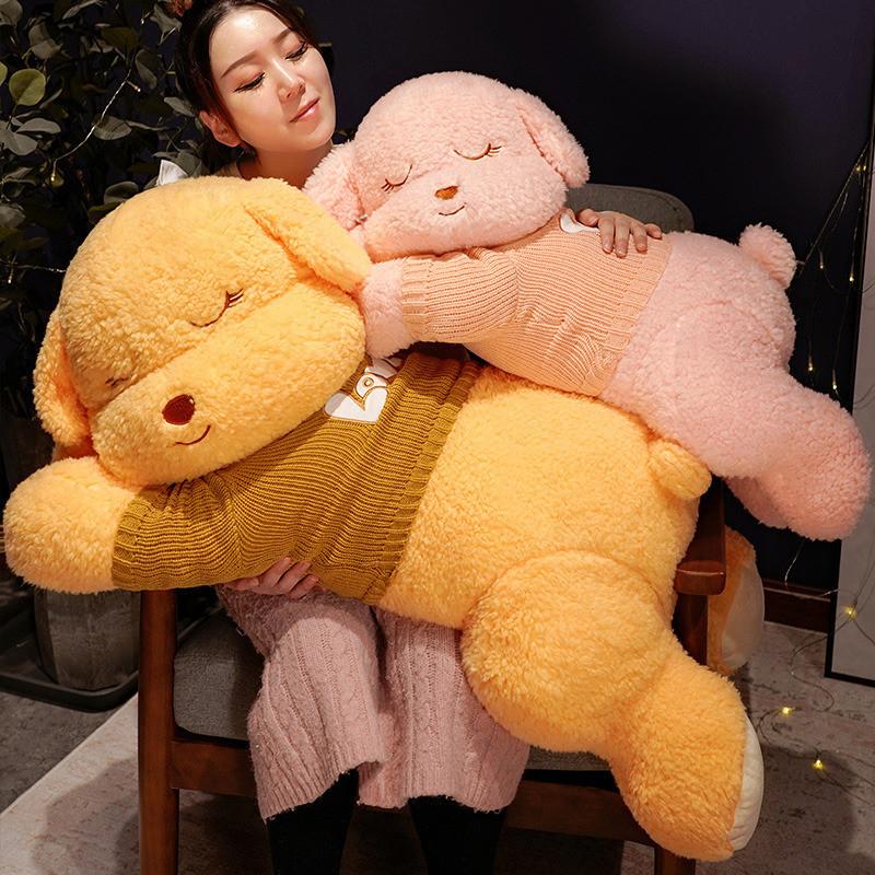 Dog Sweater Lying Plush Toy Cartoon Stuffed Animal Doll Back Cushion Decoration