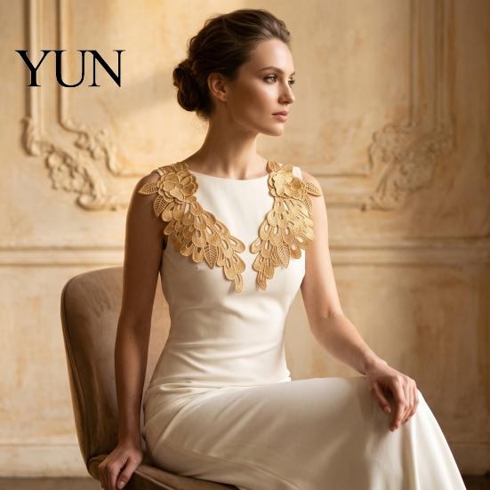 Wedding Dress Neckline Trim 2Pcs Embroidery Patches for Dress, Water-soluble Lace Applique, Floral Fairy Style Clothing Decor Motif Sew on Sticker,