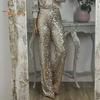 Women Sequins Long Pants High Waist Slim Fit Shining Trousers Solid Color Elastic Flared Pants Streetwear