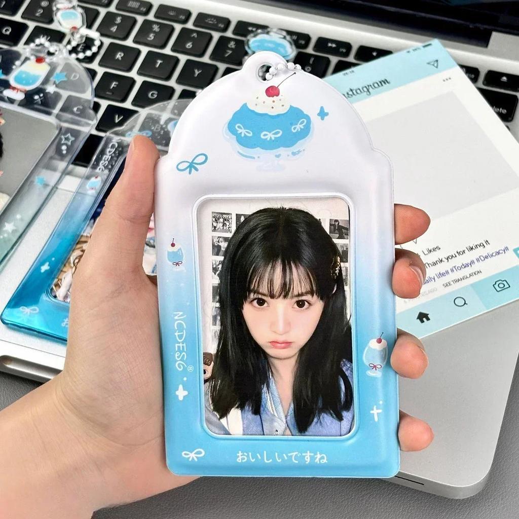 Original Design Summer Cheery Smoothie PVC Picture Frames with Chain Cute Ice Cream Photocard Holder for 3 Inch Kpop Card 2025