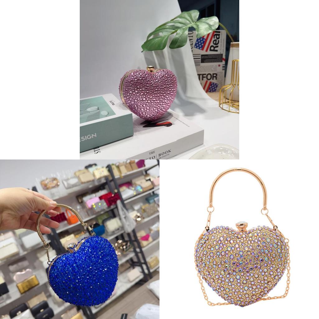 Acrylic Heart Shaped Mini Handbag With Rhinestones And Chain For Evening Wear