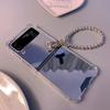Luxury Makeup Mirror Crystal Bead Hand Chain Phone Case For Samsung Galaxy Zflip 4 Zflip3 Zflip 5g Smile Face Bracket Cover Capa