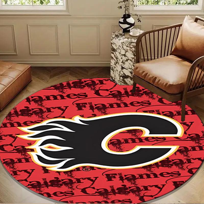 Flames Hockey Team Logo Round Rug for Livingroom,Bedroom, Palyroom, Chair Rug, Area rug, Circle Carpet, Large Size Decor Fan Christmas gift