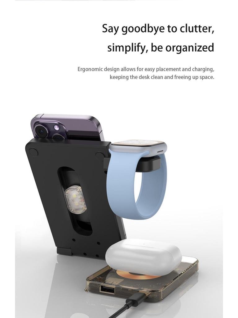 3-in-1 Foldable Wireless Charger Stand for Phone, Watch, and Earbuds