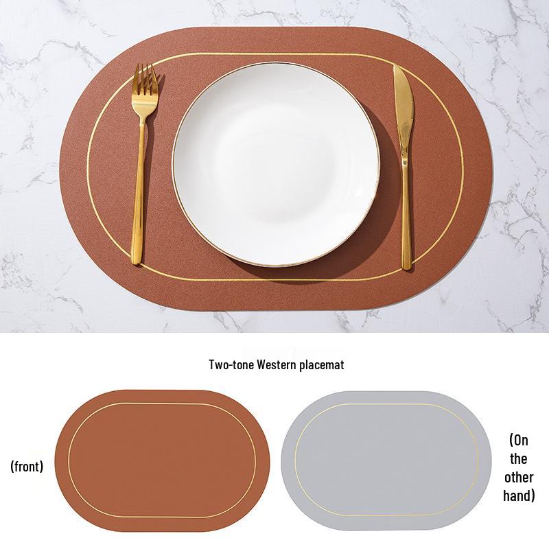 Nordic Two-Tone Oval Leather Placemat - Waterproof, Oil-Proof, Heat-Resistant.
