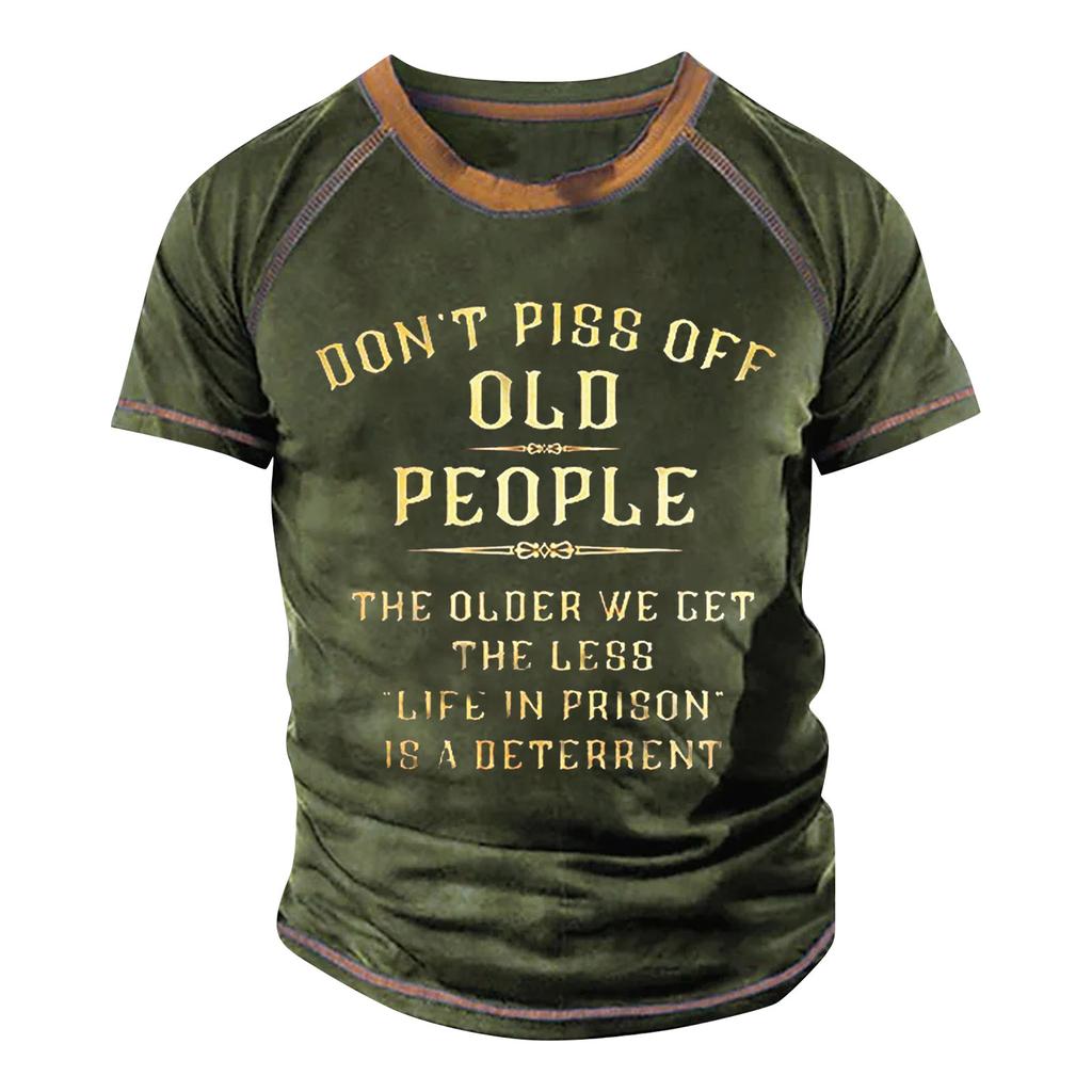 Мужская футболка реглан в стиле ретро с коротким рукавом и круглым вырезом с буквенным принтом, топы