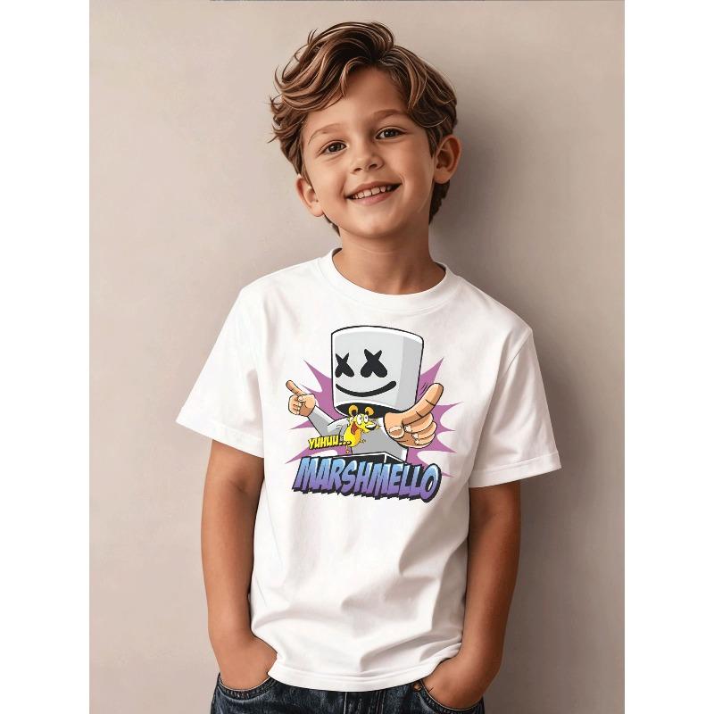 Boy's Round-neck Short-sleeved T-shirt with Cartoon Creative Pattern Printing